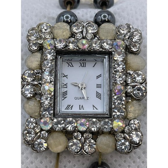 Quartz Rhinestone Encrusted and Beaded Wristband Bracelet Style Watch - Picture 2 of 10